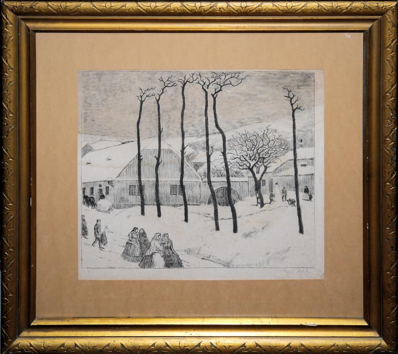 0314-Emil Orlik, „Winter in Oslawan“, Radierung von 1915, gerahmt – K&K ...