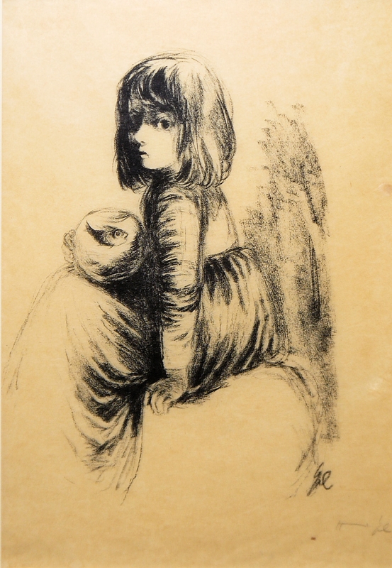 0173Hanna Nagel, Mädchen mit Fisch im Glas, signierte