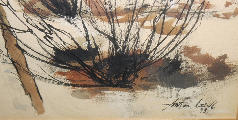 0137Anton Leidl, Garten und Landhaus, Mischtechnik von 1945, gerahmt