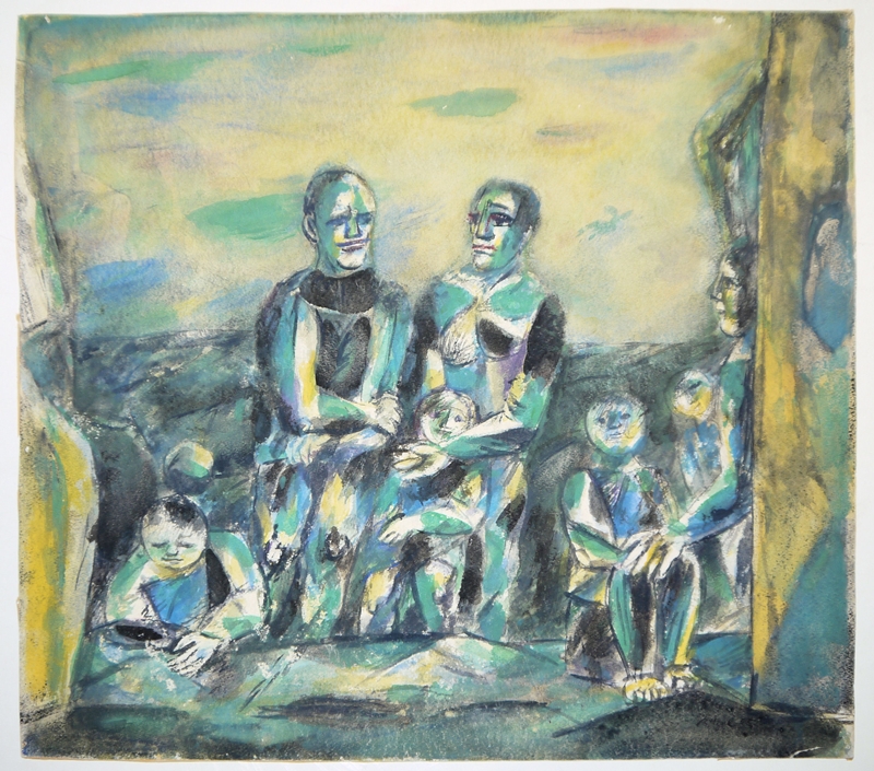0139Herbert Kitzel, “Zirkusfamilie” verso Mädchen im Garten, Aquarell