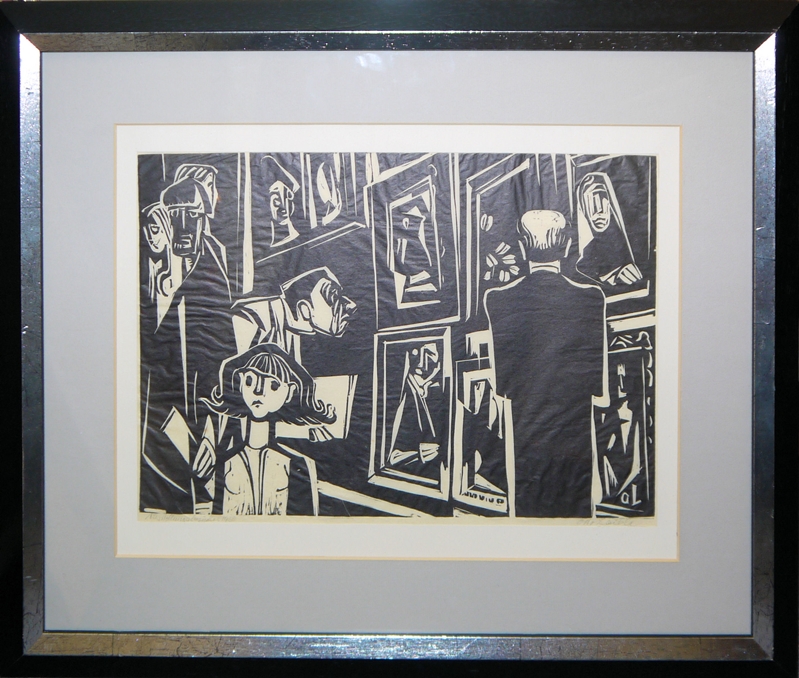 0153Otto Laible, “Ausstellungsbesucher 1950”, Linolschnitt, um 1950