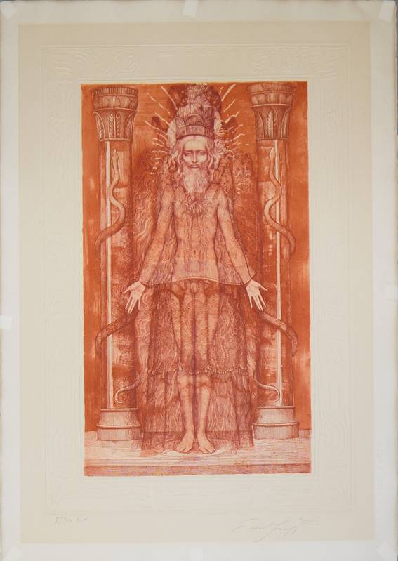 Ernst Fuchs, Adam Kadmon aus dem Kabbalah- Zyklus, Farbradierung von 1977...