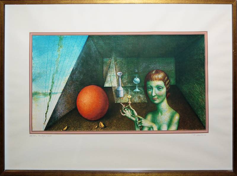 Rudolf Hausner, “Penelope”, signierte Farbserigraphie von 1974, gerahmt