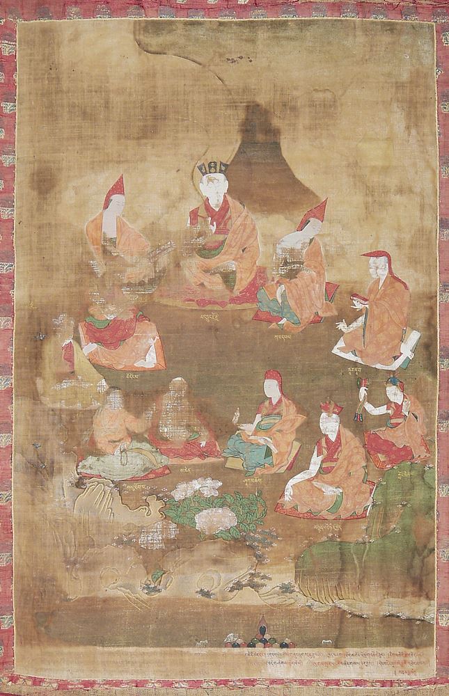 Thangka des Karmapa mit Ordensmitgliedern, eine Segensspruch-Fahne und ein...