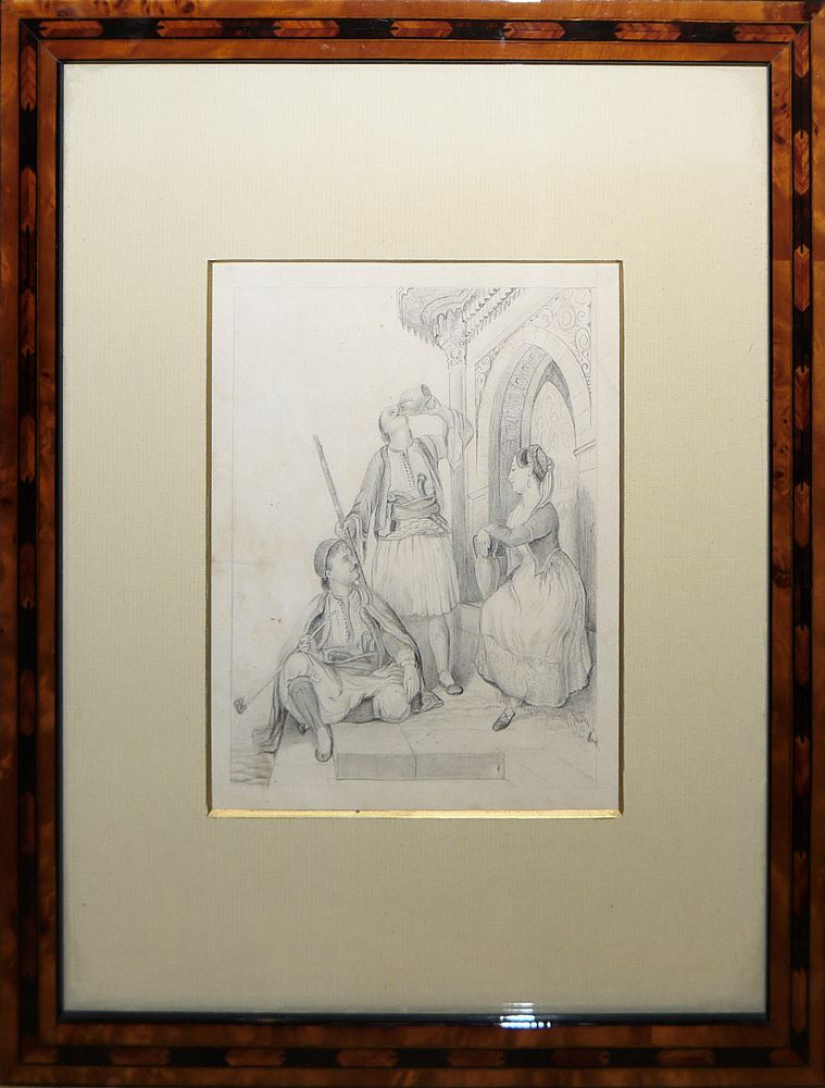 0482-Sammlung von 4 Aquarellen, Zeichnungen, Mischtechnik, 19. Jh. ff. : Orientalisten, Robert Heinrich Nachbauer u.a. - Image 3