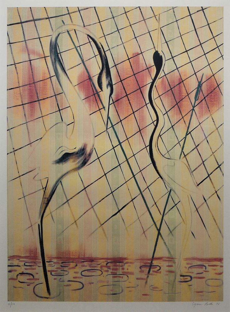 Sigmar Polke, Reiher, signiertes Farboffset von 1996, gerahmt