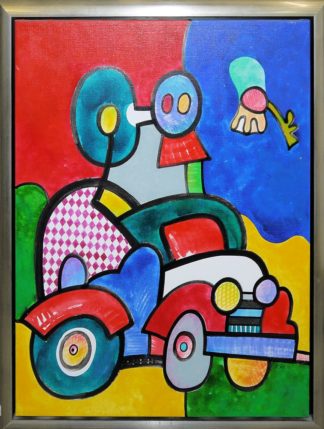 0004-Otmar Alt, "Herbie im Sonntagsrock", Ölgemälde von 1995 (nicht nur für VW-Käfer Liebhaber), in Galerierahmung