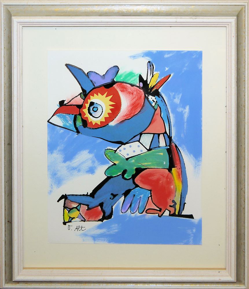 0008-Otmar Alt, 3 Originale: "Vom Hahn und der Perle", Blume, Flasche und Vogel und Vogelwesen, 3 x Aquarell/ Mischtechnik/Zeichnung, gerahmt - Image 3