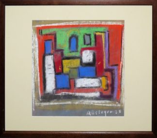 0017-Rudolf Ausleger, Geometrisch-kubische Komposition, Pastell von 1928, unter P.partout gerahmt