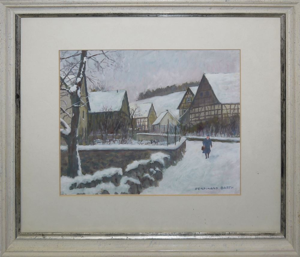 0022-Ferdinand Barth, Winterliches Dorf, Ölgemälde gerahmt - Image 3