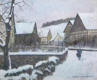0022-Ferdinand Barth, Winterliches Dorf, Ölgemälde gerahmt