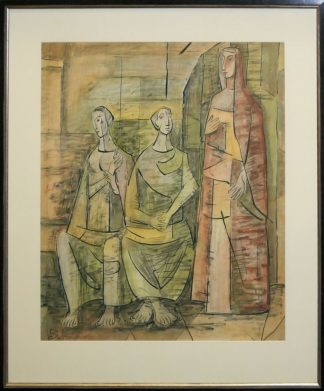 0041-Ernst Theodor van Briel, Figuren in Gewänder, große Gouache von 1932, gerahmt