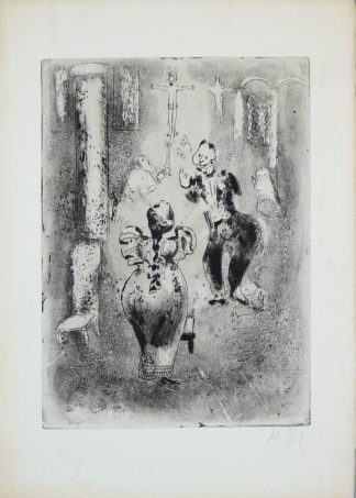 0069-Marc Chagall, À l'église, signierte Aquatinta-Radierung aus: Les Âmes mortes 1923-48
