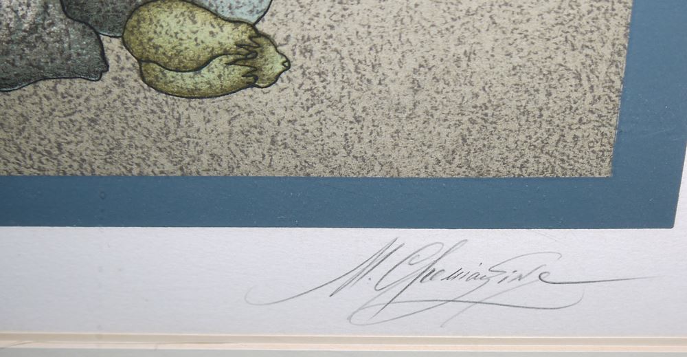 0072-Mikhail Chemiakin, 2 große, sign. Farblithographien, unter P.partouts schön gerahmt – Bild 4