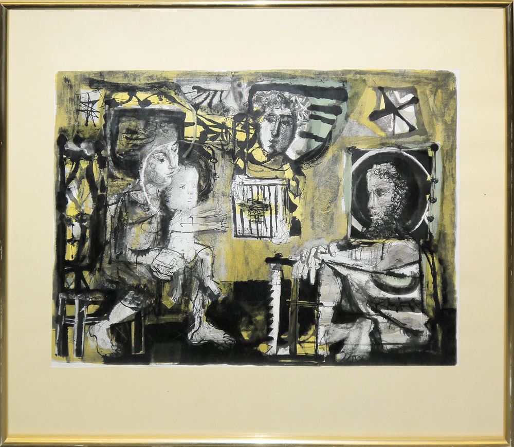 0077-Antoni Clavé, Familienszene, Gouache, gerahmt - Image 2