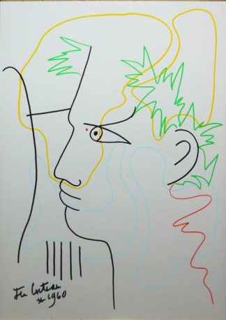 0078-Jean Cocteau, "Orphée de profil" (Orpheus im Profil), Farblithographie von 1960, in Galerierahmung