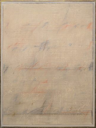 0083-Karl Fred Dahmen, Ohne Titel, Mischtechnik auf Holz, 1979, gerahmt, mit Originalkatalog der Galerie Heimeshoff mit  Abb. des Werkes