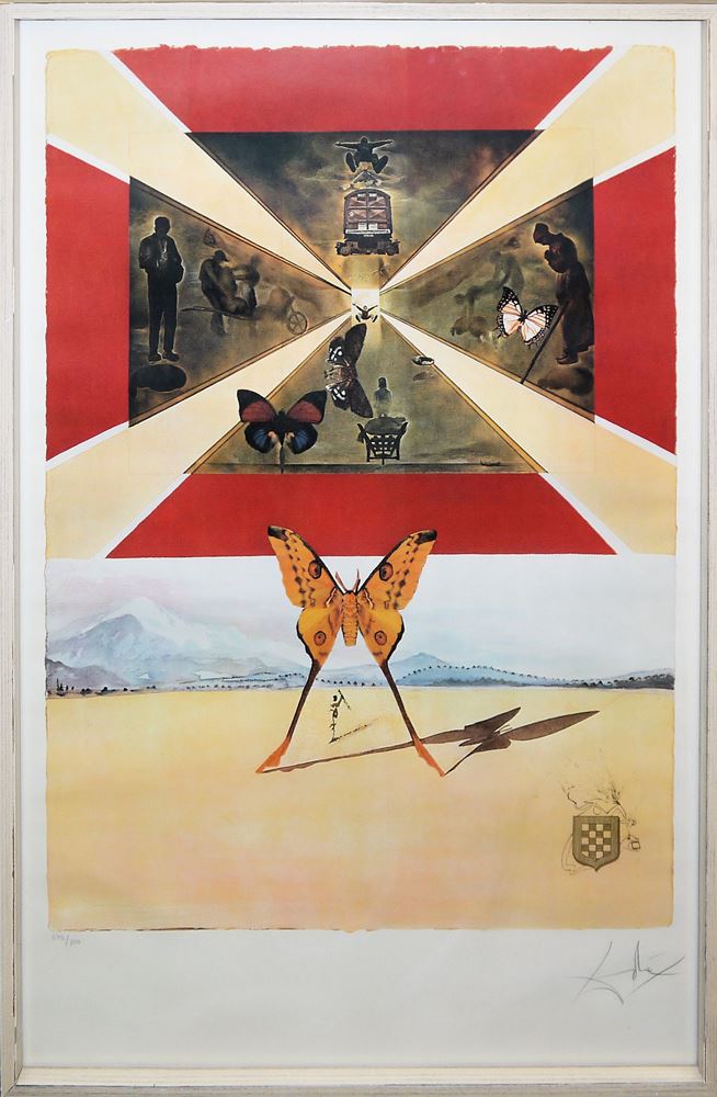 0086-Salvador Dalí, "S.N.C.F.", 3 signierte Farblithographien mit Schmetterlingen von 1969, gerahmt - Image 2