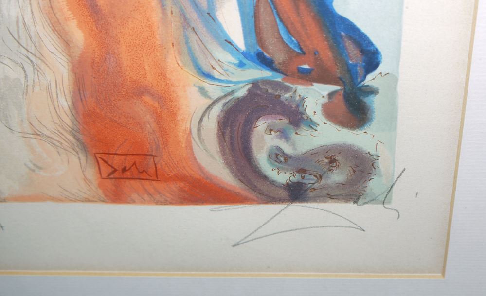 0087-Salvador Dalí, Die Erscheinung des Dis, Königs der Hölle, aus Dantes Göttliche Komödie, signierter Farbholzschnitt, galeriegerahmt - Image 3