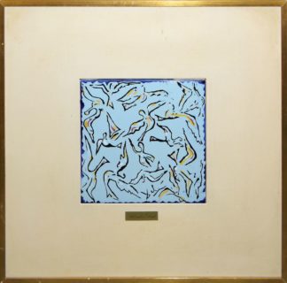 0094-Salvador Dalí, handbemalte Fliese "The Pigeons", gerahmt & Christian Claerebout, Abstrakte Komposition, Mischtechnik, Gerahmt