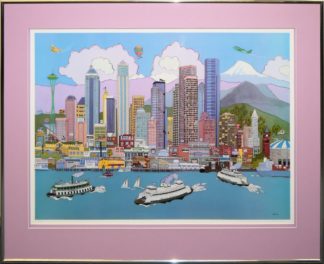 0096-Richard Danskin, "The Sound of Seattle", große 3-D Komposition von 1992 mit der Skyline von Seattle, in aufwändiger Galerierahmung, für Selbstabholer