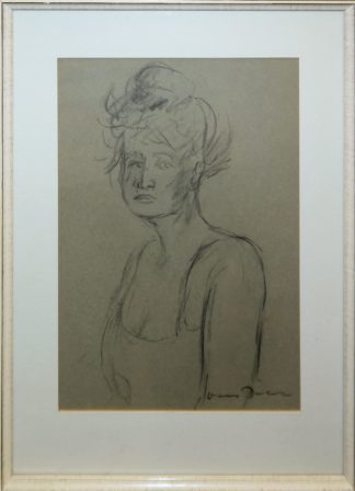 0101-Otto Dill, Halbporträt einer jungen Frau, Zeichnung, gerahmt