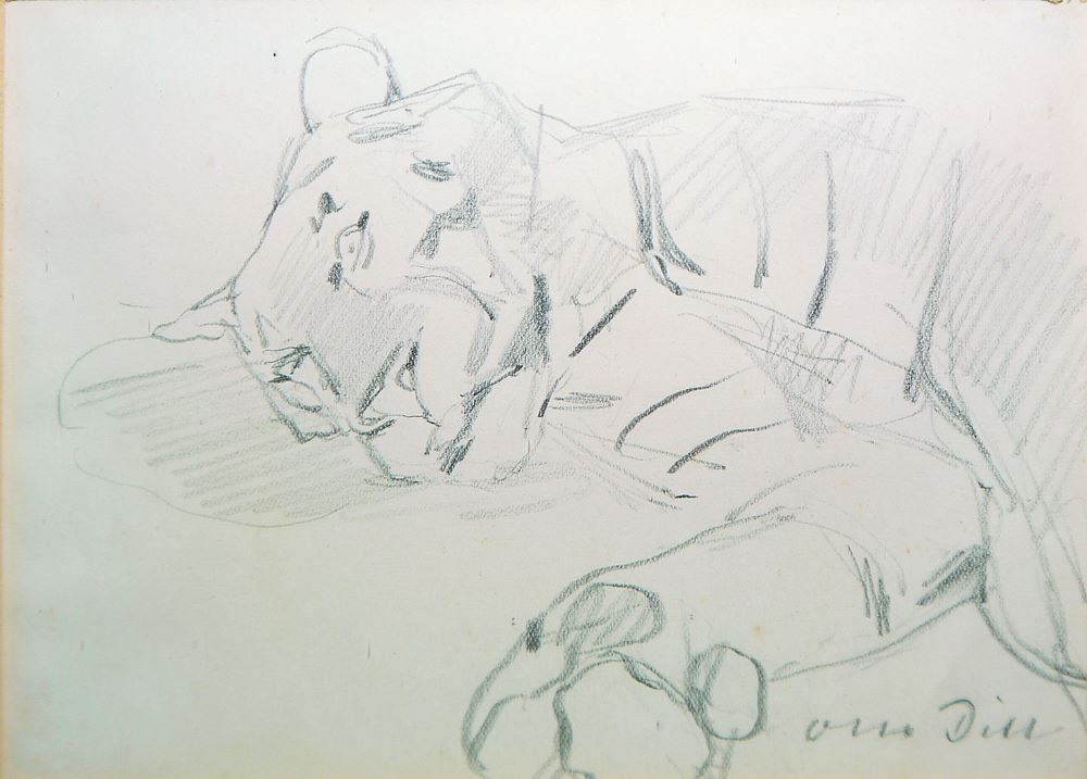 0102-Otto Dill, Liegender Löwe, Bleistiftzeichnung, gerahmt – Bild 2
