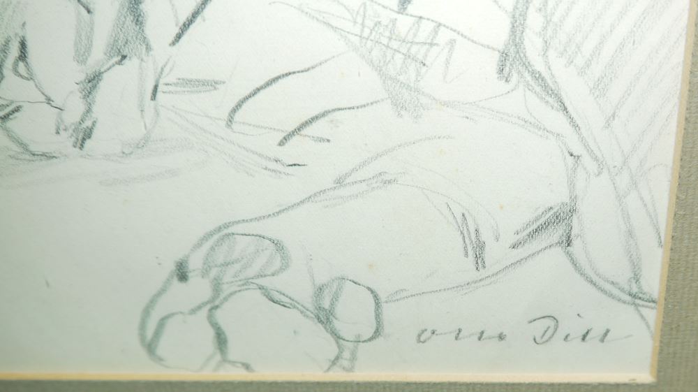 0102-Otto Dill, Liegender Löwe, Bleistiftzeichnung, gerahmt – Bild 3