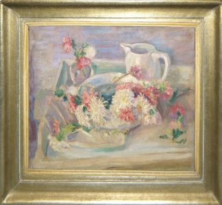 0109-Charles Dumont, Stillleben mit Gefäßen und Astern (Nature morte avec vases et asters), Ölgemälde, Paris um 1930, in Originalrahmung (Encadrement original)