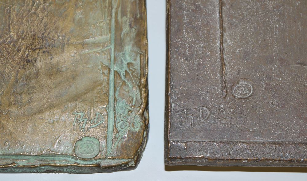 0110-Thomas Duttenhoefer, "Im Gespräch", Stehender Rückenakt und Figur, 3 Bronzereliefs, 1981/ 86 – Bild 2
