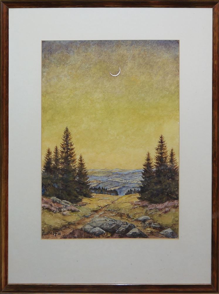 0129-Hans Franke, Sammlungsnachlass mit drei Ölgemälden und zwei Aquarellen, Landschaften- Schwarzwald und Rheingau, gerahmt – Bild 3