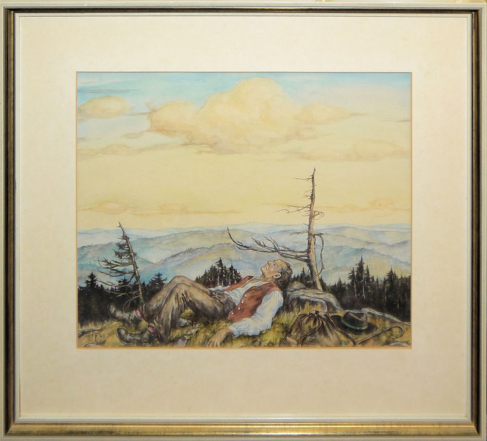 0129-Hans Franke, Sammlungsnachlass mit drei Ölgemälden und zwei Aquarellen, Landschaften- Schwarzwald und Rheingau, gerahmt – Bild 4
