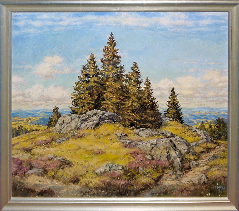 0129-Hans Franke, Sammlungsnachlass mit drei Ölgemälden und zwei Aquarellen, Landschaften- Schwarzwald und Rheingau, gerahmt – Bild 5
