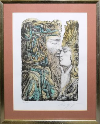 0134-Ernst Fuchs, David und Bathseba, signierte Farblithographie von 1988