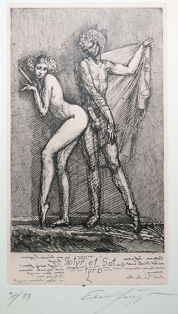 0136-Ernst Fuchs, "Baum der Aphrodite", handkolorierte Aquatintaradierung und "Satyr und Satyra", signierte Radierung, gerahmt – Bild 4
