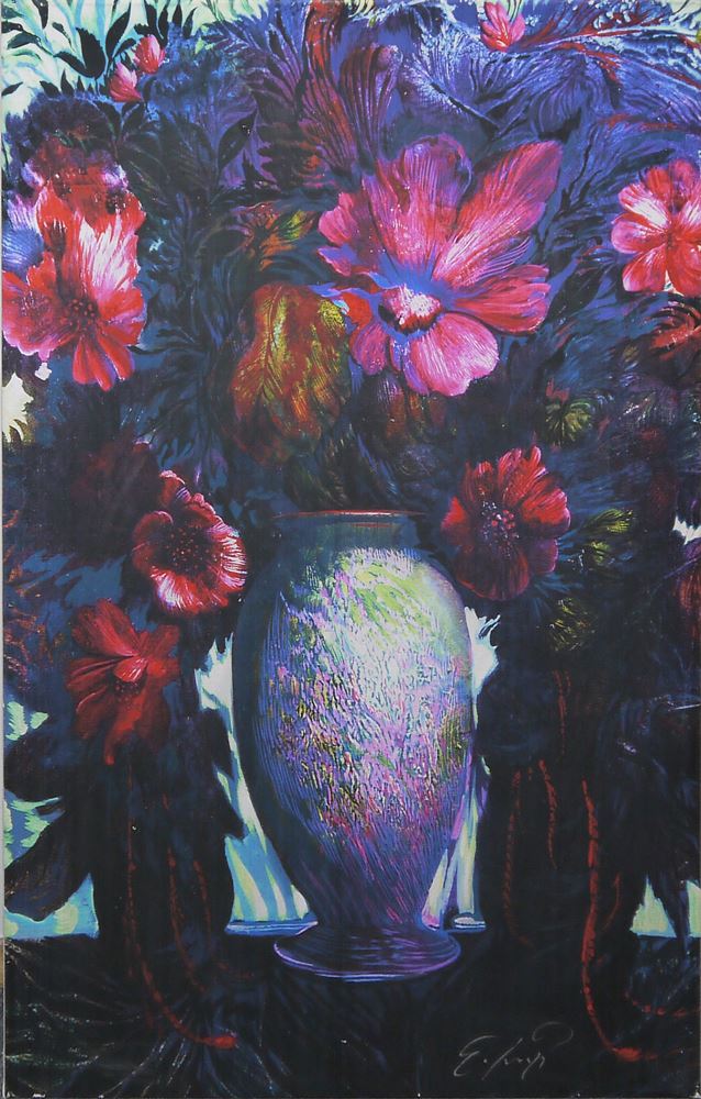 0137-Ernst Fuchs, Zwei Blumenstillleben, sign. Giclee, 1x gerahmt – Bild 3