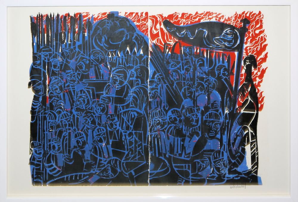 0161-HAP Grieshaber, 3 doppelblattgroße, sign. Farbholzschnitte "Dran, dran, weil Ihr Tag habt", alle 3 in gleicher Galerierahmung - Image 5