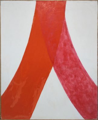 0181-Fritz Harnest, Orangerote & Pinke Schleife auf Weiß, großes Ölgemälde um 1970