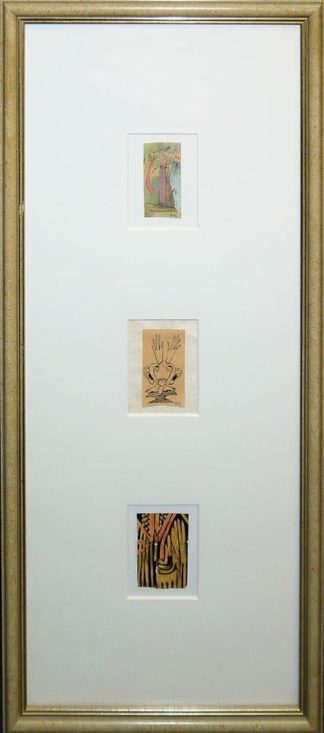 0206-Tor Hoff, 3 kleinformatige Zeichnungen/ Aquarelle der 1960er Jahre, alle einzeln, aber zusammen unter einem P.partout gerahmt