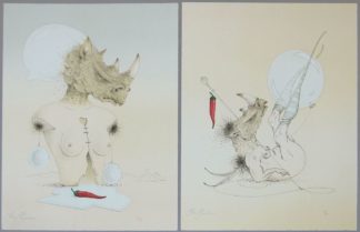 0233-Hans Kanters, Mischwesen, 2 signierte Farblithographien