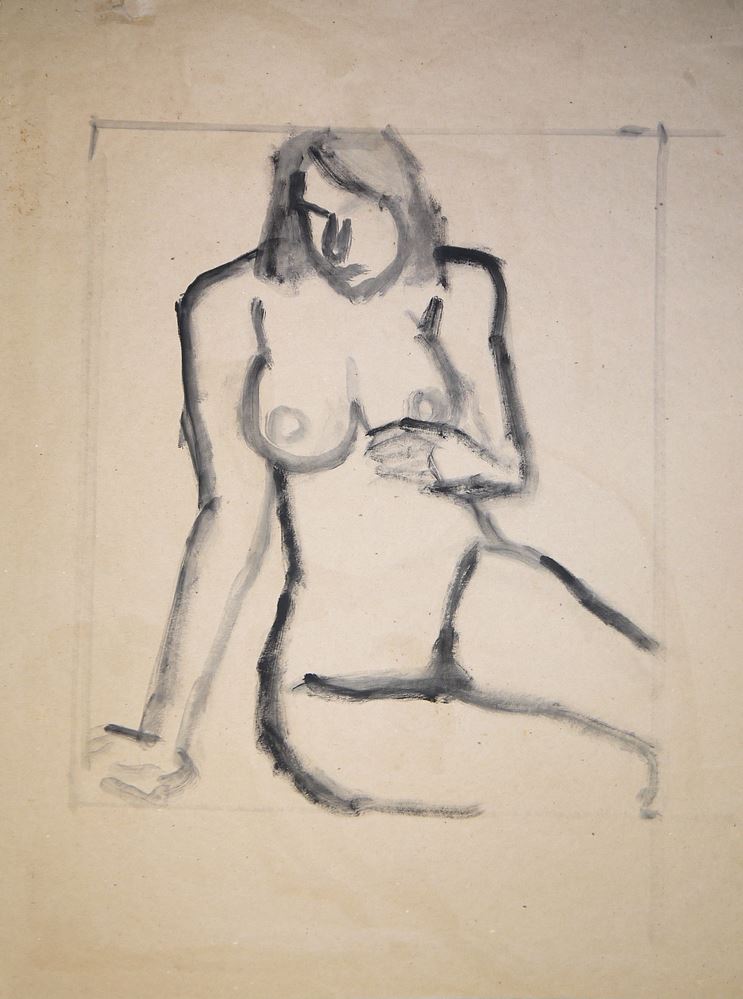 0238-Gernot Kissel, Aktportrait einer jungen Frau, Mischtechnik, signiert, & Sitzender Frauenakt, Tuschezeichnung, Vor- u. Rückseite bemalt – Bild 2