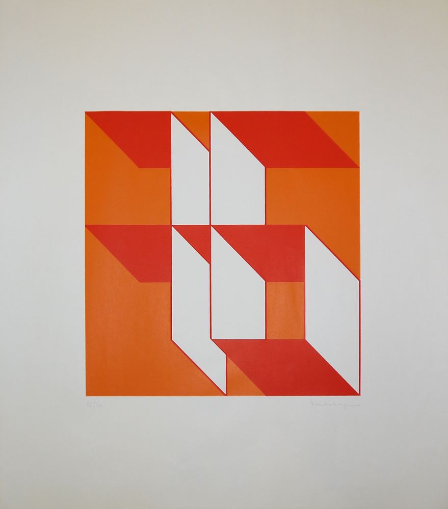 0253-Kleines Graphikkonvolut mit 5 Arbeiten konkreter Kunst, u.a. von Pfahler und Lenk - Image 3