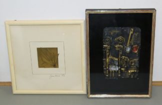 0258-Kay Krasnitzky, "Mädchen II", Relief sowie Unbekannter Künstler, Relief/Collage von 1983