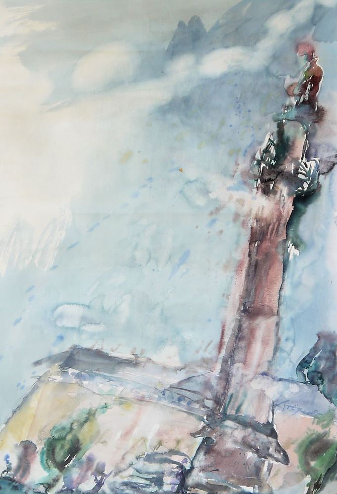 0273-Pierre Kröger, Abstrakte Kompositionen, 2 große Aquarelle und eine Farblithographie - Image 2
