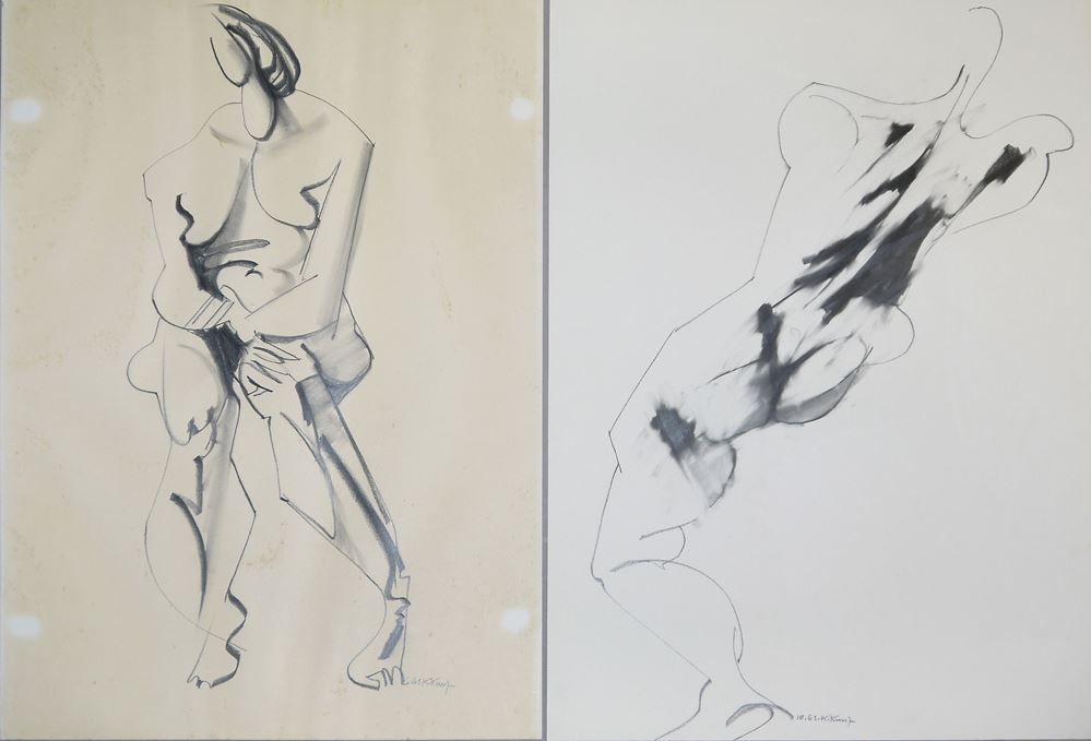 0275-Karl Lorenz Kunz, Frauenakte, 5 große Kohle- Zeichnungen der 1960er Jahre - Image 2