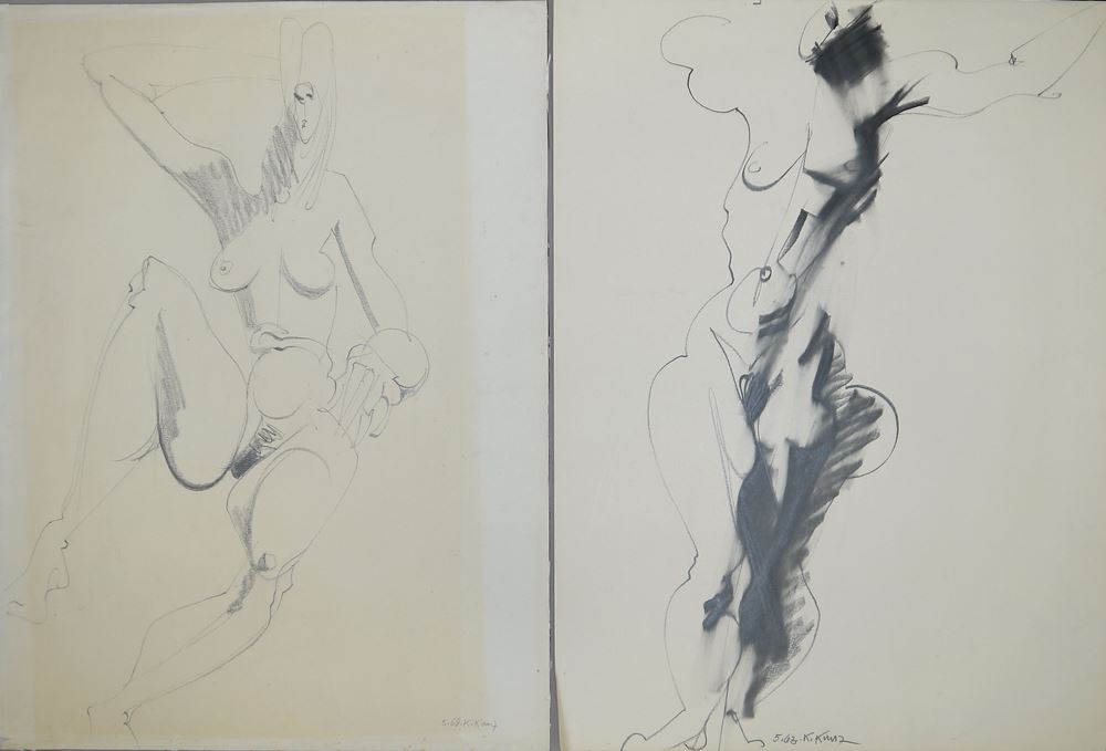 0275-Karl Lorenz Kunz, Frauenakte, 5 große Kohle- Zeichnungen der 1960er Jahre - Image 3
