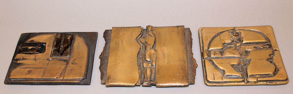 0287-Helmut Lander, 2 x Kopf und Stehende, 3 Bronzereliefs von 1984/1990/1992 – Bild 2