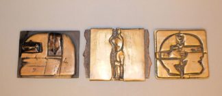 0287-Helmut Lander, 2 x Kopf und Stehende, 3 Bronzereliefs von 1984/1990/1992