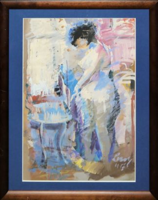 0294-Bruno Lenz, Bei der Morgentoilette, Gouache von 1957, mit handschriftl. Widmung an Wolfgang Gurlitt, gerahmt