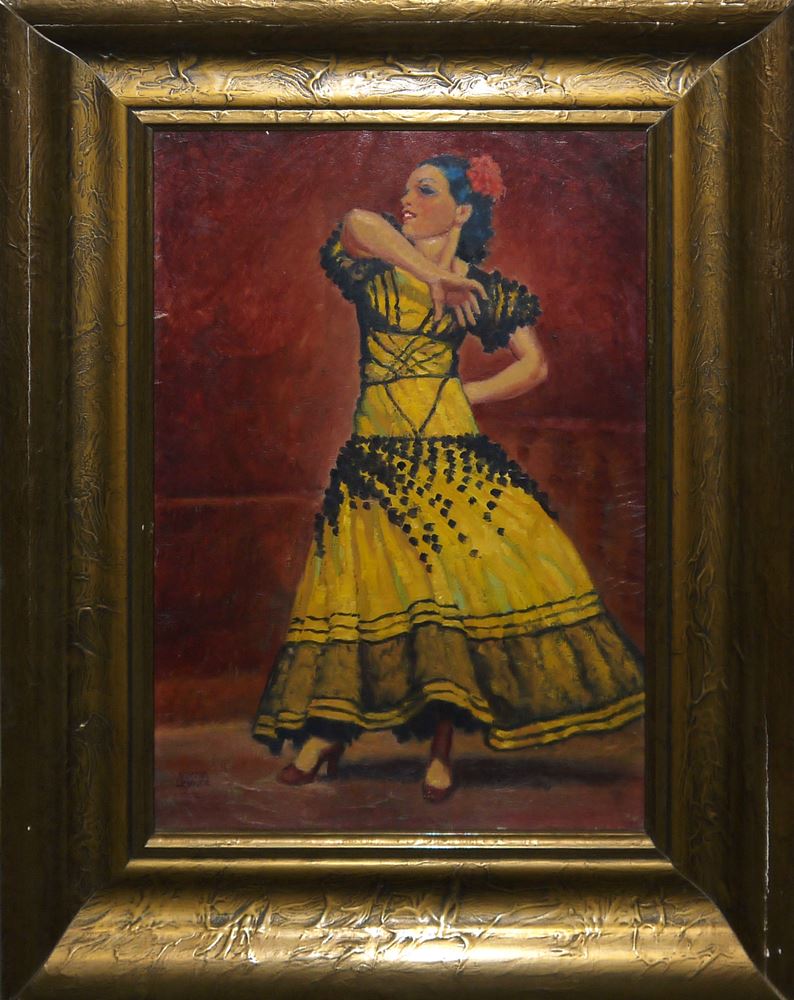 0297-Victor Leyrer, Flamenco-Tänzerin, Ölgemälde vor 1924, im Originalrahmen – Bild 2